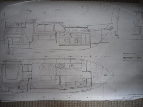Bouwtekening zeilkotter en motorboot.