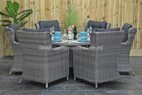 Brasil Ronde Tafel 150 met 6 Delano Dining Nat SHOWROOMMODEL