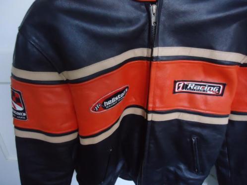 cafracer XL 54 leren herenjas zwart oranje v.v. protectie