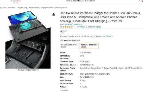 CarQiWireless wireless charger voor Honda Civic