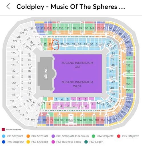 Coldplay 2 tickets naast elkaar blok 24 helemaal vooraan