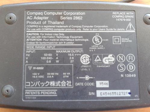 Compaq ac adapter 2862 16,5v 2,6a 27w