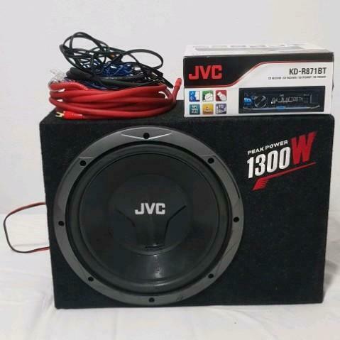 Compleet plug amp play jvc auto speaker set met subwoofer
