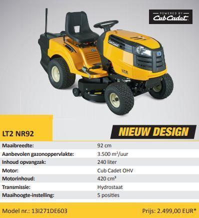 Cub Cadet LT2 NR92 Zitmaaier met opvang en mulchen