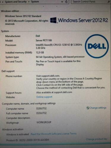 Dell PowerEdge T110II Xeon e3-1230v2 12GB SAS 2012r2