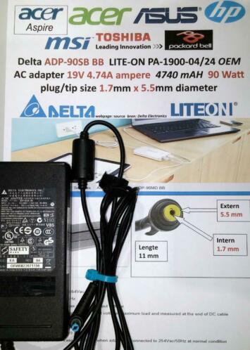 Delta Acer ADP-90SB BB 19V 4.74A 90W Aspire Travelmate 