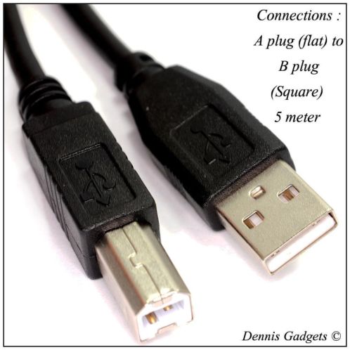 Dennis Gadgets  A plug (flat) to B plug (Square) 5 meter