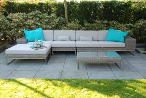Design Loungeset rond wicker grijs XXL tuin bank set lounche