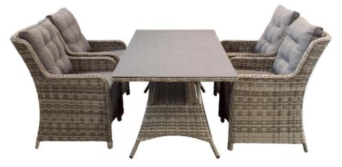 Dublin diningtuinset, 5delig, wicker tuinset, spraystone top