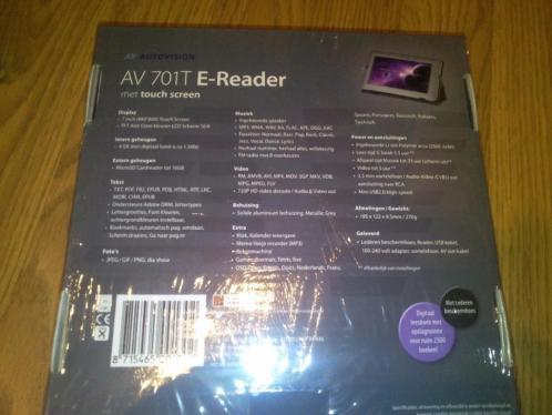 E reader autovision av701t met 4gb, beschermhoes, ereader