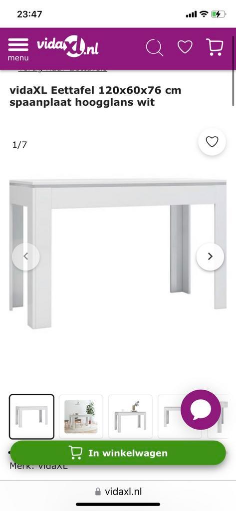 Eettafel wit hooglans 120x60x76