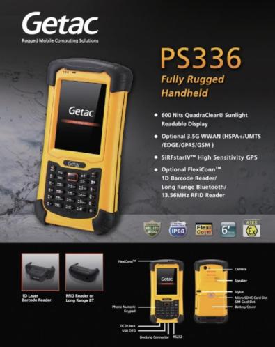 Getac PS336 Premium USB RS232 BT WLAN 3G HSPA alfa GPS RFID