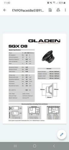 Gladen SQX 8 inch subwoofer in nieuwstaat