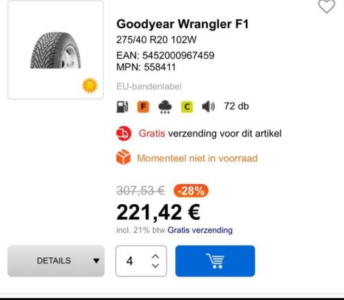 Goodyear Wrangler F1 275 40 r20 4 x band (als Nw) 4 x felg