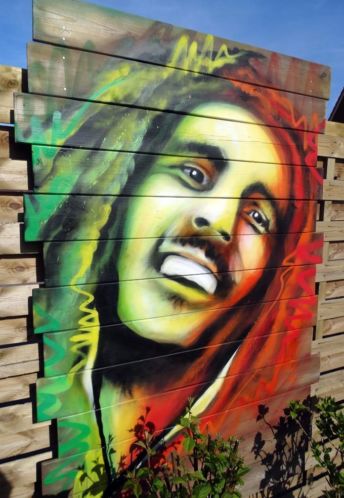 Graffiti paneel 034Bob Marley034 steigerhout