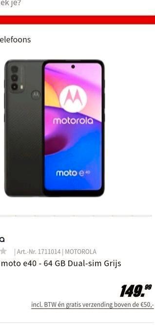 GSM - Motorola E40 nieuw. (14dagen gebruikt als tijdelijk)