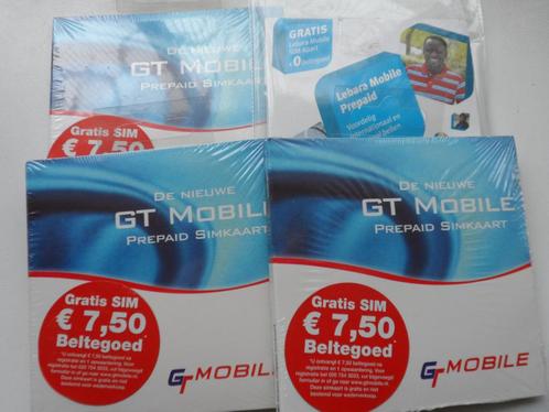 GT mobile SIM kaarten, met 7,50 beltegoed, ps 5 euro