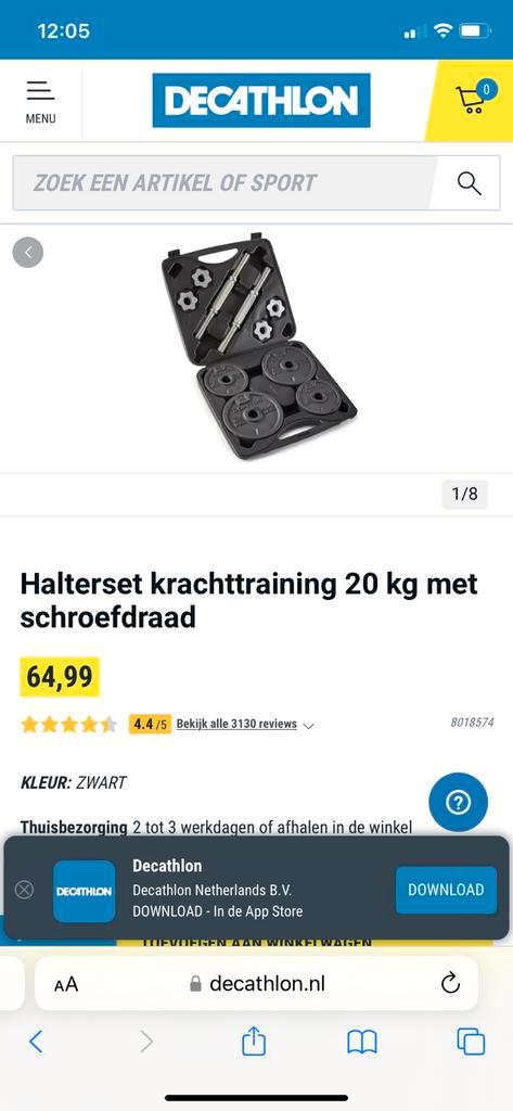 Halterset krachttraining 20 kg met schroefdraad
