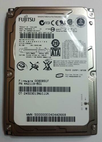 Harddisk Fujitsu Mobile MHW2080BH SATA 2.5 Hard Drive