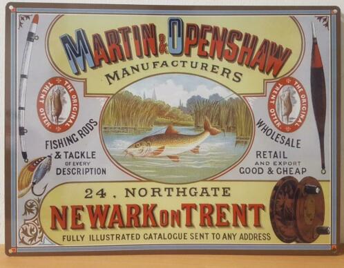 hengelsport vissen Martin en Openshaw reclamebord metaal