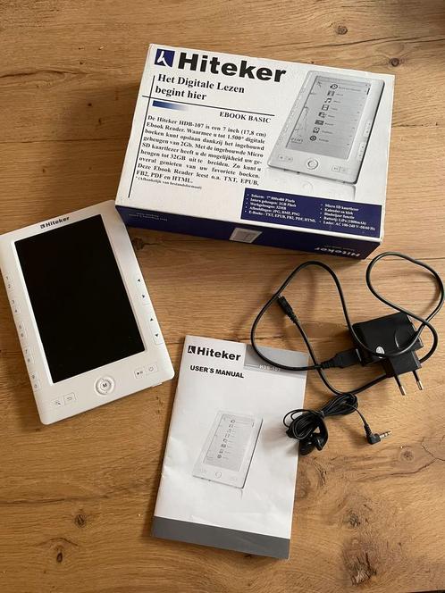 Hiteker e-reader HDB-107, met vele boeken erop. Teab ophalen