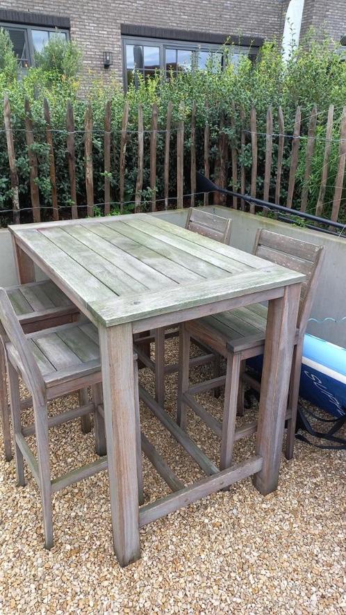 Hoge tuinset (vier hoge krukken en tafel) - Rough