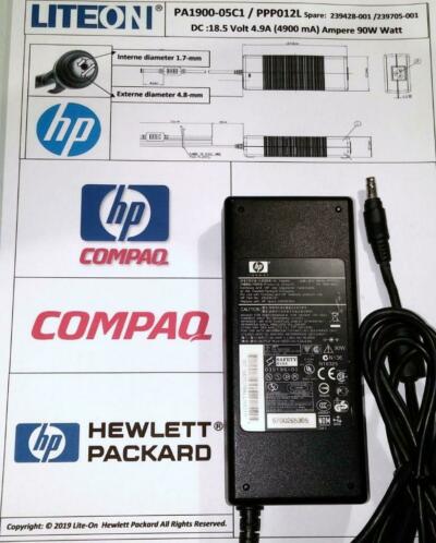 HP Compaq Lite-On PA1900-05C1 PPP012L 18.5V 4.9A 90W Adapter