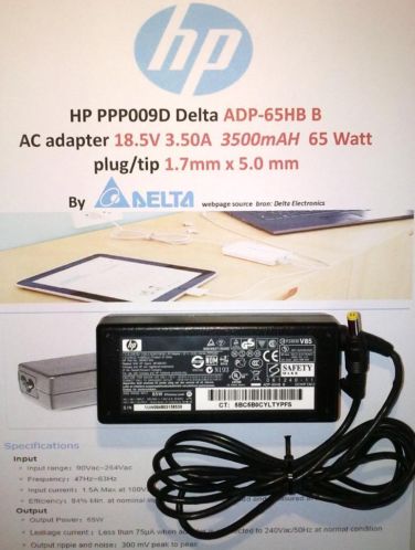 HP PPP009D Delta ADP-65HB B AC Adapter 18.5V 3.5A 65W HIPRO