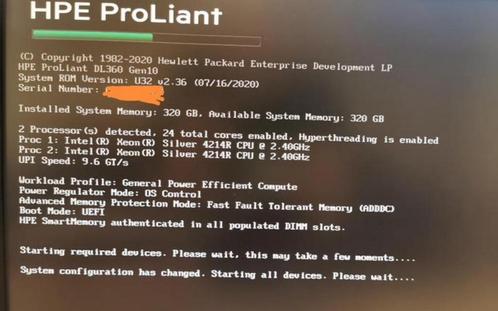 HP Proliant DL360 G10 2x4214R, 320GB RAM, 3x480GB SSD