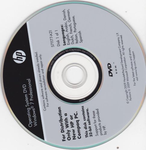 HP Windows 7 Pro installatie DVD - 32 bit