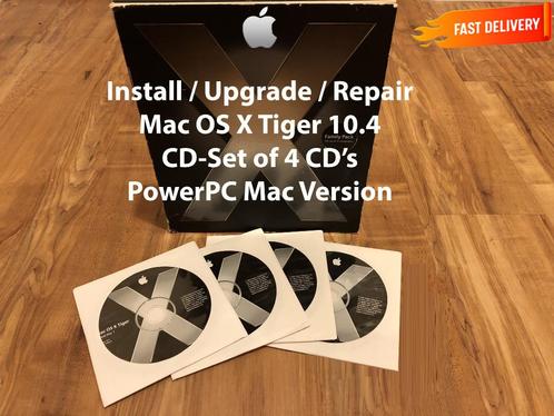 Installeer Mac OS X Tiger 10.4 via CD, 4 CDx27s, PowerPC G4 G5