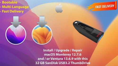 Installeer macOS Monterey 12.7.6 enof Ventura 13.6.9 USB