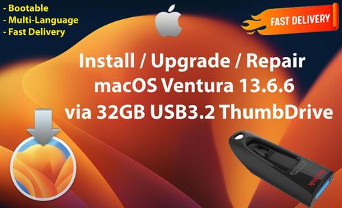 Installeer macOS Ventura 13.6.6 via USB3.2 Stick 32GB OSX