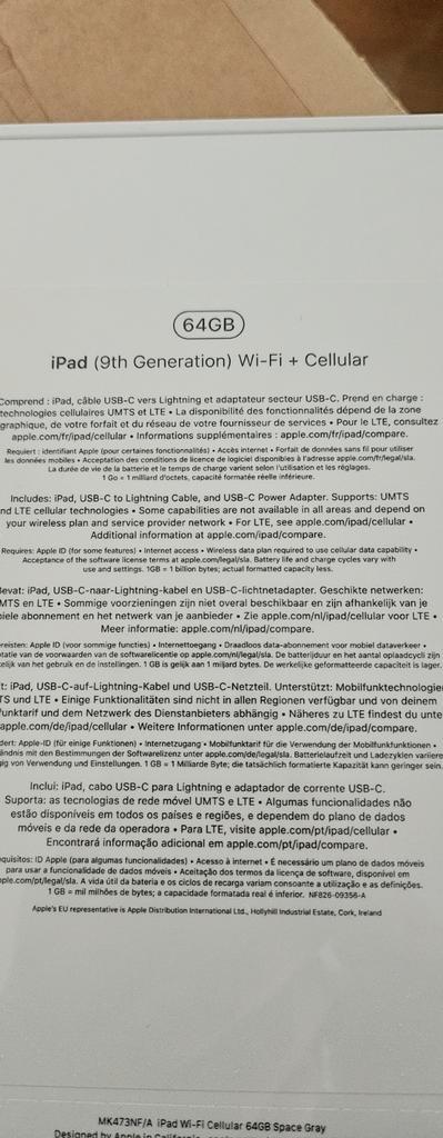 Ipad 9e generatie wifi en lte nieuw in doos