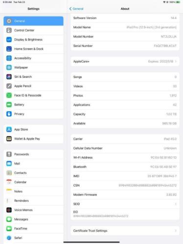 iPad Pro 12.9 2018 1TB storage and 6GB RAM cellular model