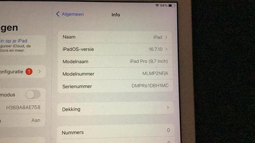 Ipad Pro 32GB, Model A1673 (h9,7 inch) OS-versie 16.7.10