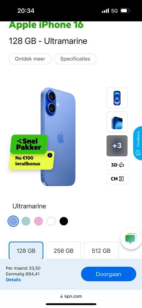 iPhone 16 ultramine blauw 128gb