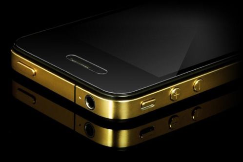 Iphone 4 32 GB Gold 24ct  lederen hoesje Snugg