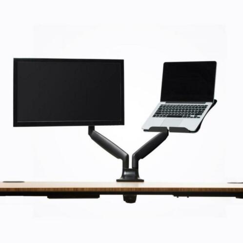 Jarvis dubbele monitor arm incl. laptop tray (zwart)