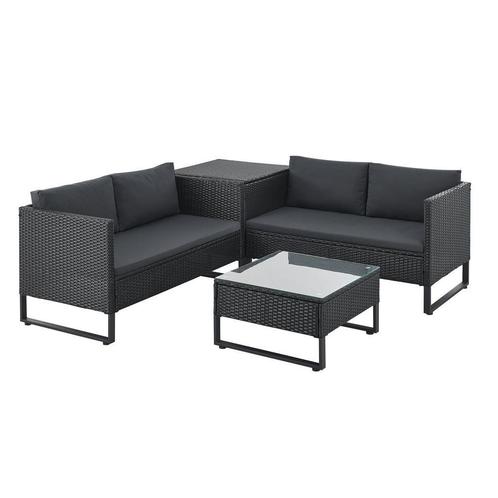 Juskys Loungeset  Tuinset - Polyrotan - Modulair - Zwart