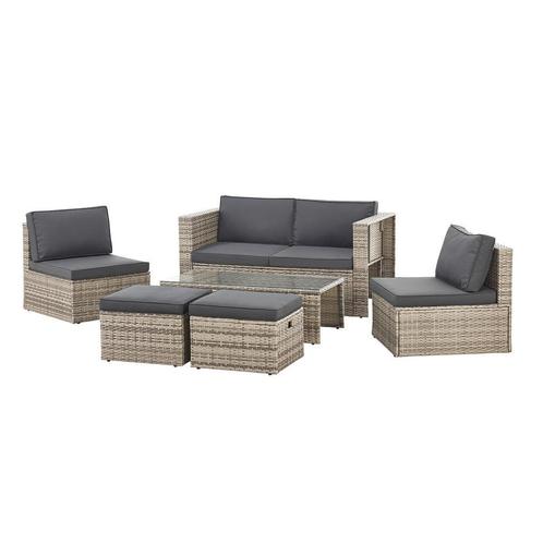 Juskys Polyrotan Loungeset  Tuinset - Grijs - Incl. Kussens