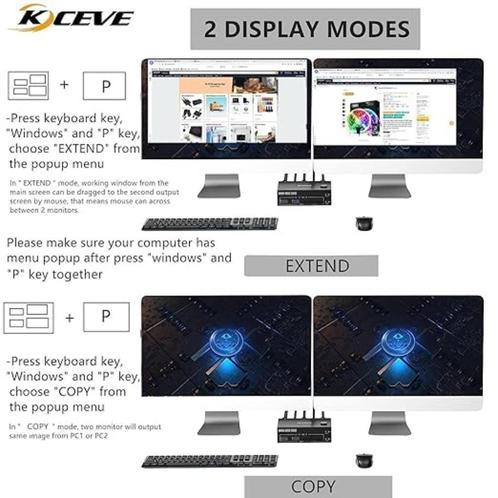 KCEVE KVM Switch 2 Computers 2 Monitoren