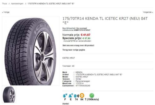 KENDA TL ICETEC KR27 (NEU) 84T E Maat 17570TR14