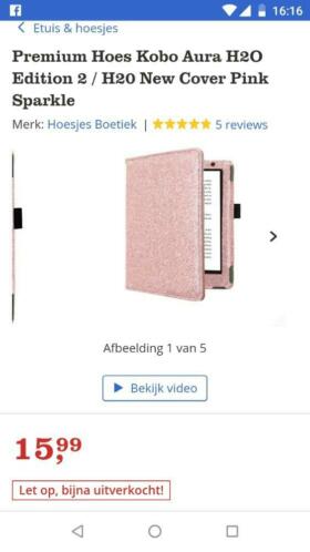 Kobo aura h20 edition 2 hoes roze glitter