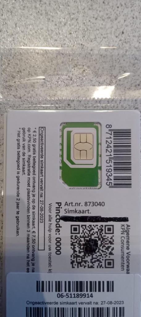 KPN Simkaart  10 euro beltegoed MOOI nummer 06 6118 9914