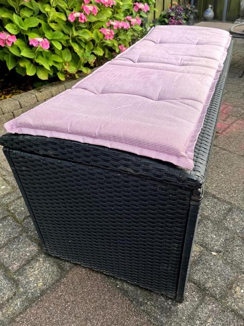 kussenbox 128 cm lang, wicker zwart