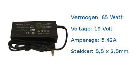 Laptop Oplader Acer 65 watt 19V, 3,42A(5,5 bij 1,7mm pin)