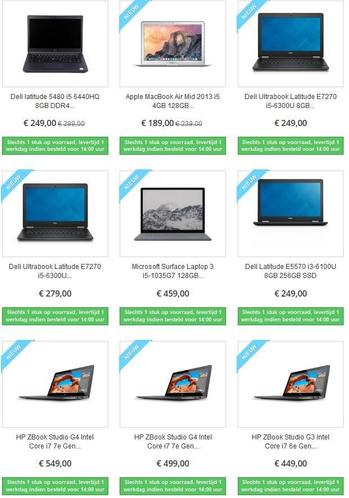 Laptops vanaf 189 Dell, HP, Microsoft, Apple met garantie