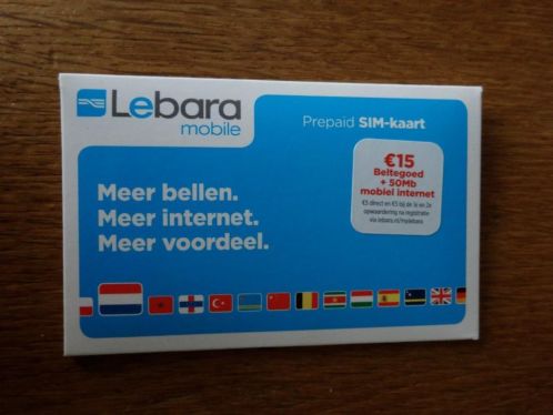 Lebara mobile prepaid sim kaart met 15euro beltegoed en 50mb