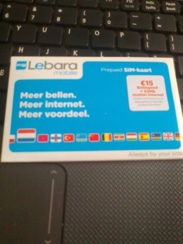 Lebara mobile prepaid sim kaart ter waarde van 15,00